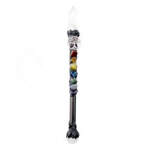 Crystal Quartz Point Chakra with Tree of Life Charm Healing Wand 10-10.5"