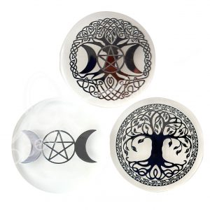 Tree & Moons Design Selenite Charger Plaque