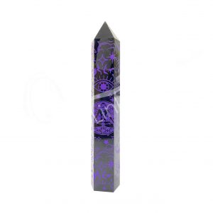 Black Obsidian with Purple Flower of Life Print Obelisk