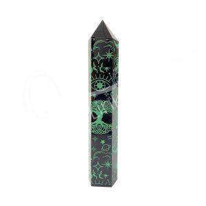 Black Obsidian with Green Tree of Life Print Obelisk