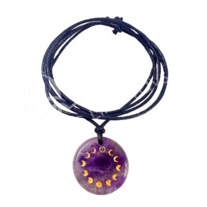 NECKLACE - MOON PHASES AMETHYST ROUND ENGRAVED 9-16.5"L