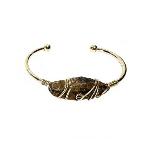 Tiger Eye Point Adjustable Brass Wire Wrap Bracelet