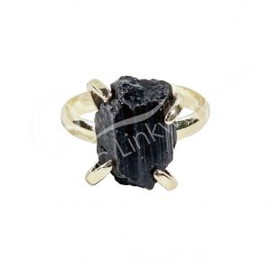 Black Tourmaline Adjustable Brass Ring