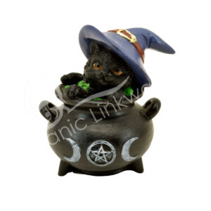 Black Cat in Cauldron Statue