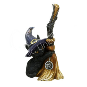 Black Cat with Broom Statue