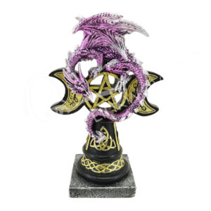 Purple & Green Dragon on Triple Moon Pentacle Statue