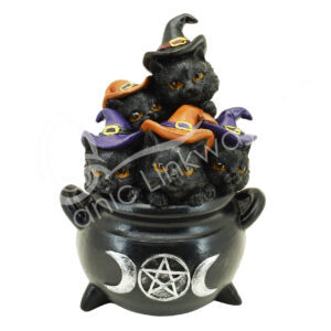 Black Cat Family in Cauldron Statue