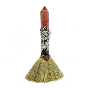 Red Jasper Point Witch Broom with Dreamcatcher Charm 7-7.5"L