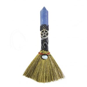 Blue Aventurine Point Witch's Broom with Pentacle Charm 7-7.5"L