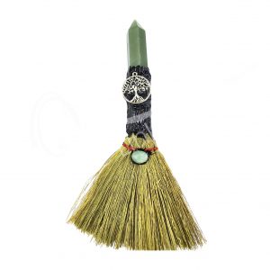 Green Aventurine Point Witch's Broom with Tree of Life Charm 7.5-8"