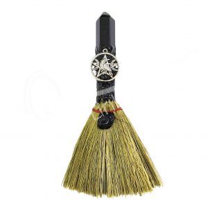 Black Obsidian Point with Crow Witch's Broom 7.5-8"L