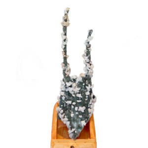 SPECIMEN - CHALCEDONY, CORAL & QUARTZ ON WOOD STAND 17 X 7 X 5.5"