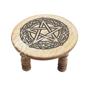 Mango Wood Engraved Pentacle Altar Table