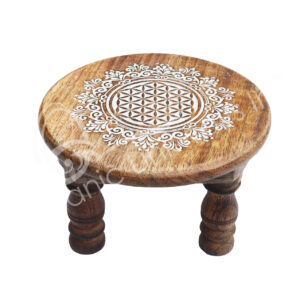 Mango Wood Engraves Flower of Life Altar Table