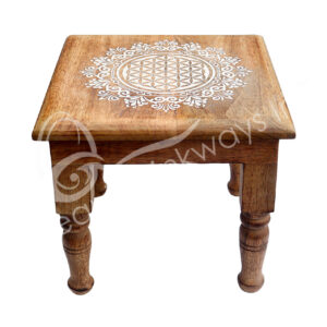 Mango Wood Engraved Flower of Life Atlar Table