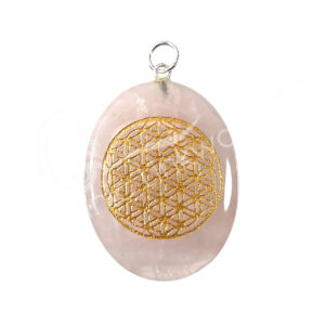 Rose Quartz Worry Stone Pendant with Flower of Life