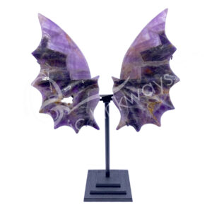 Chevron Amethyst Dragon Wings Carving on Black Metal Stand (Pair)