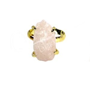 Rose Quartz Adjustable Brass Ring
