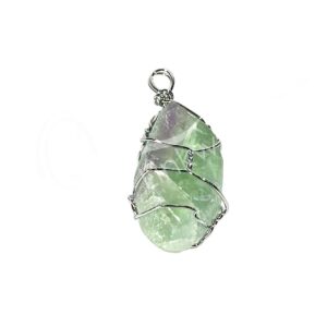 Fluorite Wire Wrap Brass Silver Plated Pendant