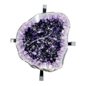 TABLE GEODE - AMETHYST WITH STAINLESS STEEL BASE (PALLET #31) 25"L X 22"W X 17"