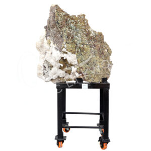 SPECIMEN - APOPHYLLITE & STILBITE ON METAL STAND WITH WHEELS 46 X 27 X 13"