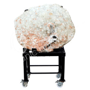 SPECIMEN - APOPHYLLITE & STILBITE ON METAL STAND WITH WHEELS 42 X 31 X 13"