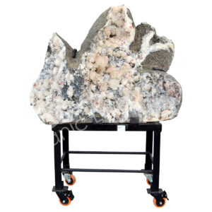 SPECIMEN - APOPHYLLITE & STILBITE ON METAL STAND WITH WHEELS 49 X 34 X 13"