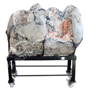 SPECIMEN - APOPHYLLITE & STILBITE ON METAL STAND WITH WHEELS 51 X 42 X 15"