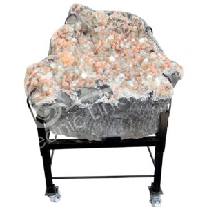 SPECIMEN - APOPHYLLITE & STILBITE ON METAL STAND WITH WHEELS 56 X 42 X 50"