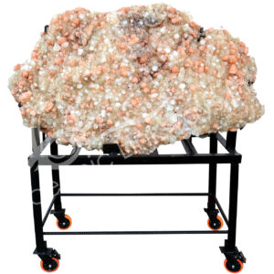 SPECIMEN - APOPHYLLITE & STILBITE ON METAL STAND WITH WHEELS 54 X 51 X 21"