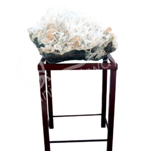 SPECIMEN - APOPHYLLITE & STILBITE ON METAL STAND WITH WHEELS 38 X 22 X 15"