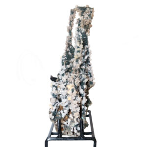 SPECIMEN - CHALCEDONY, CORAL & QUARTZ ON METAL STAND 11 X 6.5 X 13"