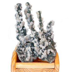 SPECIMEN - CHALCEDONY, CORAL & QUARTZ ON WOOD STAND 11 X 6.25 X 7"