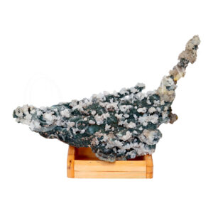 SPECIMEN - CHALCEDONY, CORAL & QUARTZ ON WOOD STAND 13 X 6 X 16"