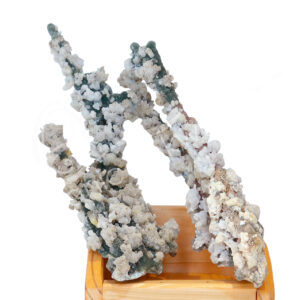 SPECIMEN - CHALCEDONY, CORAL & QUARTZ ON WOOD STAND 12 X 7.5 X 7.5"