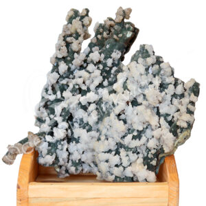 SPECIMEN - CHALCEDONY, CORAL & QUARTZ ON WOOD STAND 12 X 11 X 6"