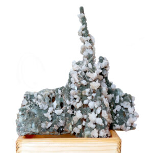 SPECIMEN - CHALCEDONY, CORAL & QUARTZ ON WOOD STAND 14 X 11 X 7"