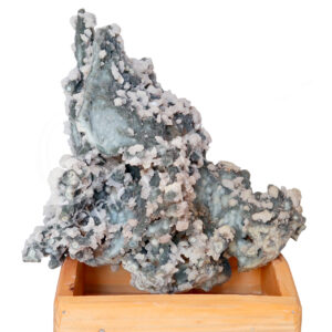 SPECIMEN - CHALCEDONY, CORAL & QUARTZ ON WOOD STAND 12 X 11.5 X 7"