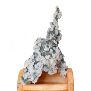SPECIMEN - CHALCEDONY, CORAL & QUARTZ ON WOOD STAND 12 X 7 X 5"