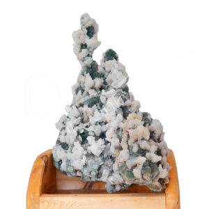 SPECIMEN - CHALCEDONY, CORAL & QUARTZ ON WOOD STAND 11 X 8 X 7"