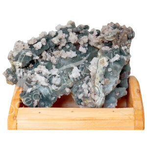SPECIMEN - CHALCEDONY, CORAL & QUARTZ ON WOOD STAND 8 X 6 X 9"