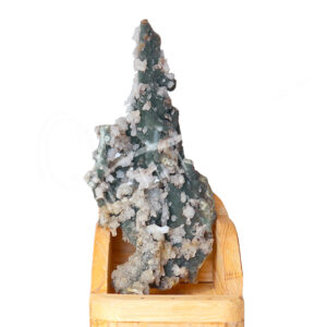 SPECIMEN - CHALCEDONY, CORAL & QUARTZ ON WOOD STAND 12 X 6 X 6"
