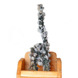 SPECIMEN - CHALCEDONY, CORAL & QUARTZ ON WOOD STAND 13 X 5 X 7"