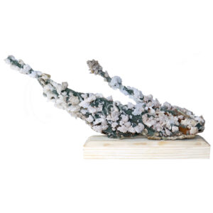 SPECIMEN - CHALCEDONY, CORAL & QUARTZ ON WOOD STAND 18 X 9 X 4"