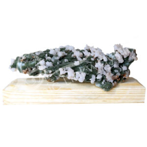 SPECIMEN - CHALCEDONY, CORAL & QUARTZ ON WOOD STAND 11 X 5 X 5"