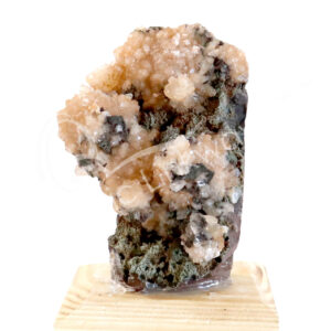 SPECIMEN - STILBITE, FLOWER ON MATRIX ON WOOD BASE 3-4"