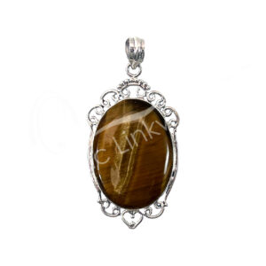 (CLOSE OUT) STERLING SILVER - PENDANT TIGER EYE, YELLOW & RED 50-65 MM