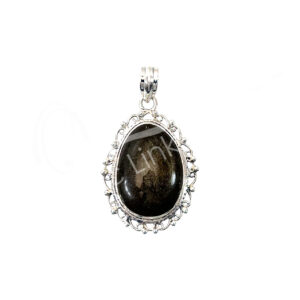 (CLOSE OUT) STERLING SILVER - PENDANT OBSIDIAN, GOLDEN SHEEN 45-50 MM