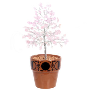 Rose Quartz Gem Tree in Ceramic Pot with Moon Phases Border