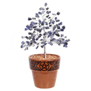 Sodalite Gem Tree in Ceramic Pot with Pentacle Border